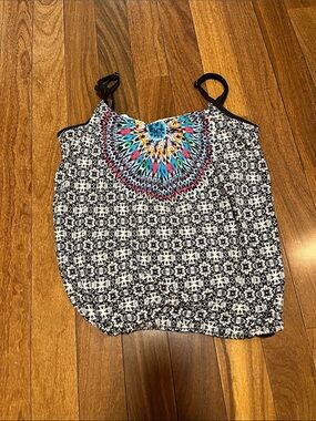 Women's Black & White Printed Swim Camisole with Multicolor Yoke